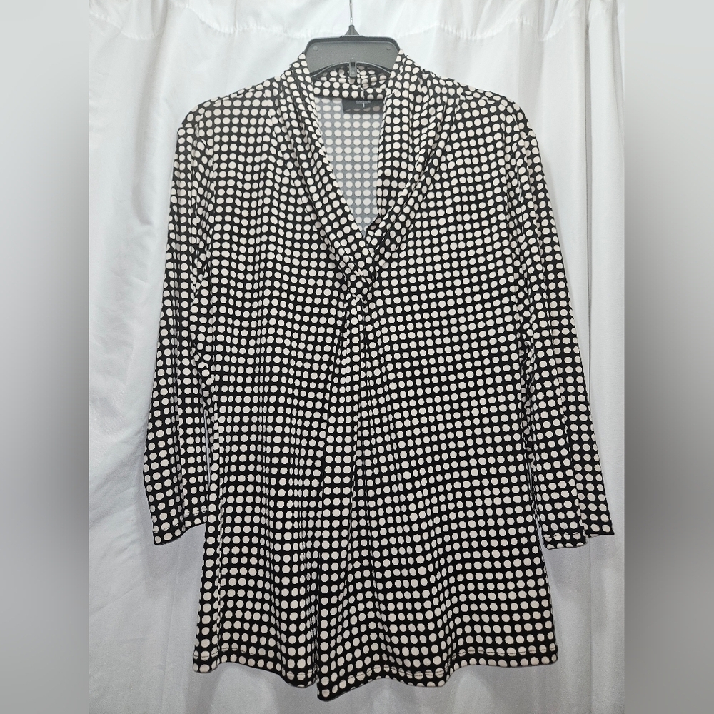 Tahari Black And White Polka Dot Blouse With Twist Detail Around Neckline!